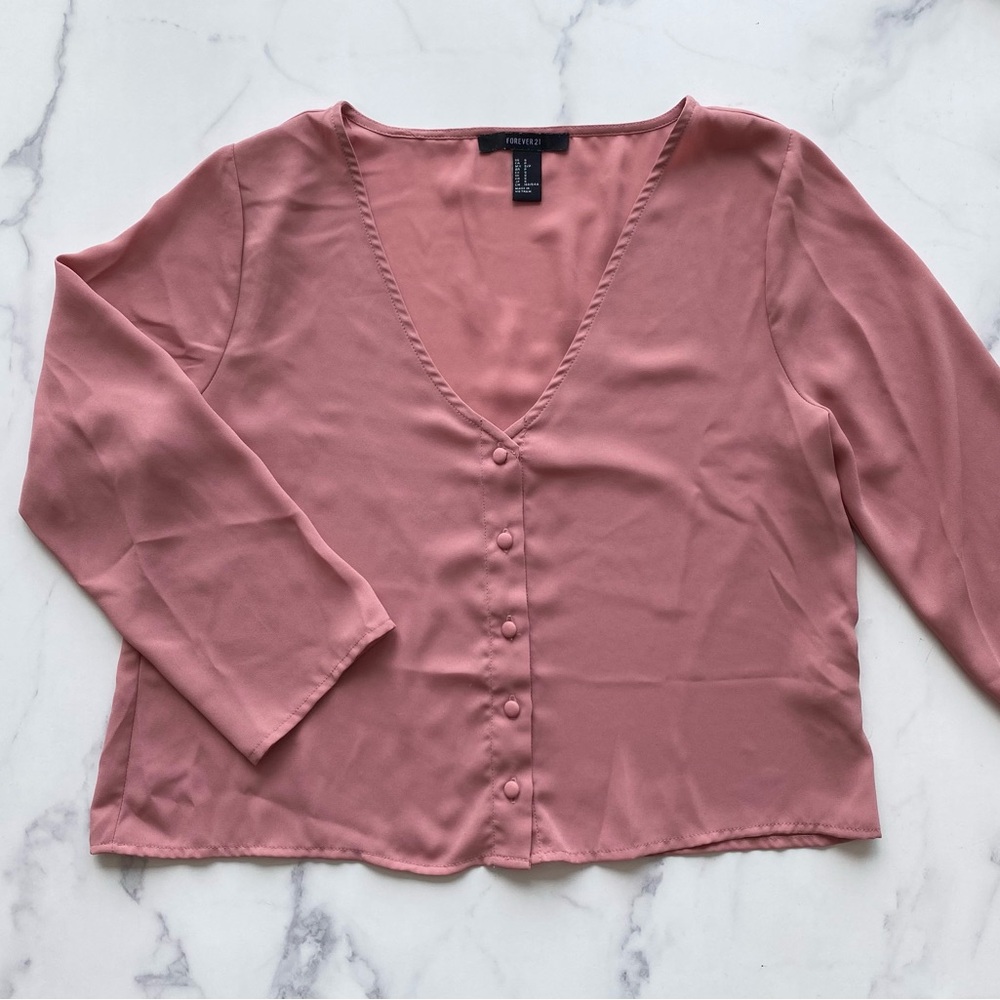 Forever 21 Dusty Pink V-Neck Blouse